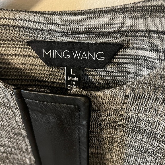 MING WANG Grey and Red Textured Jacket with Faux Leather Trim Large - Picture 4 of 11